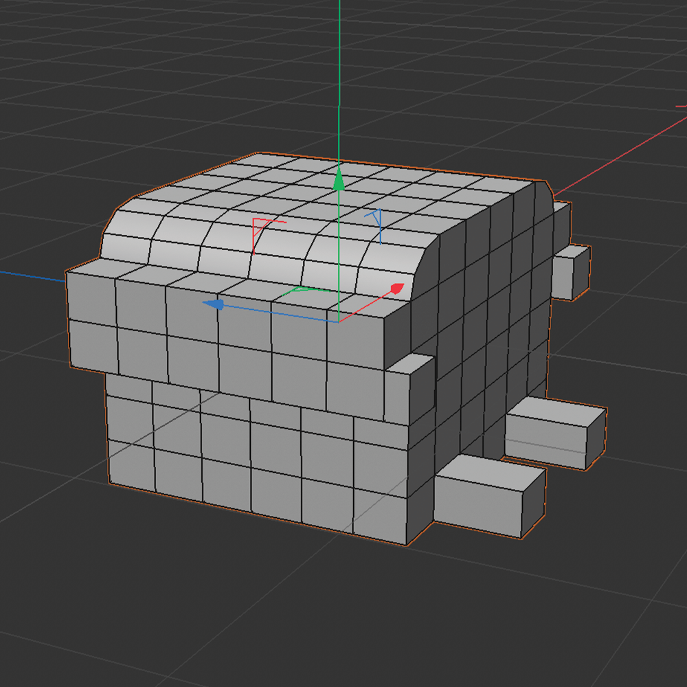 Attempt at creating the base of my Miffy speaker, using the extrude tool on various surfaces on a cube.
