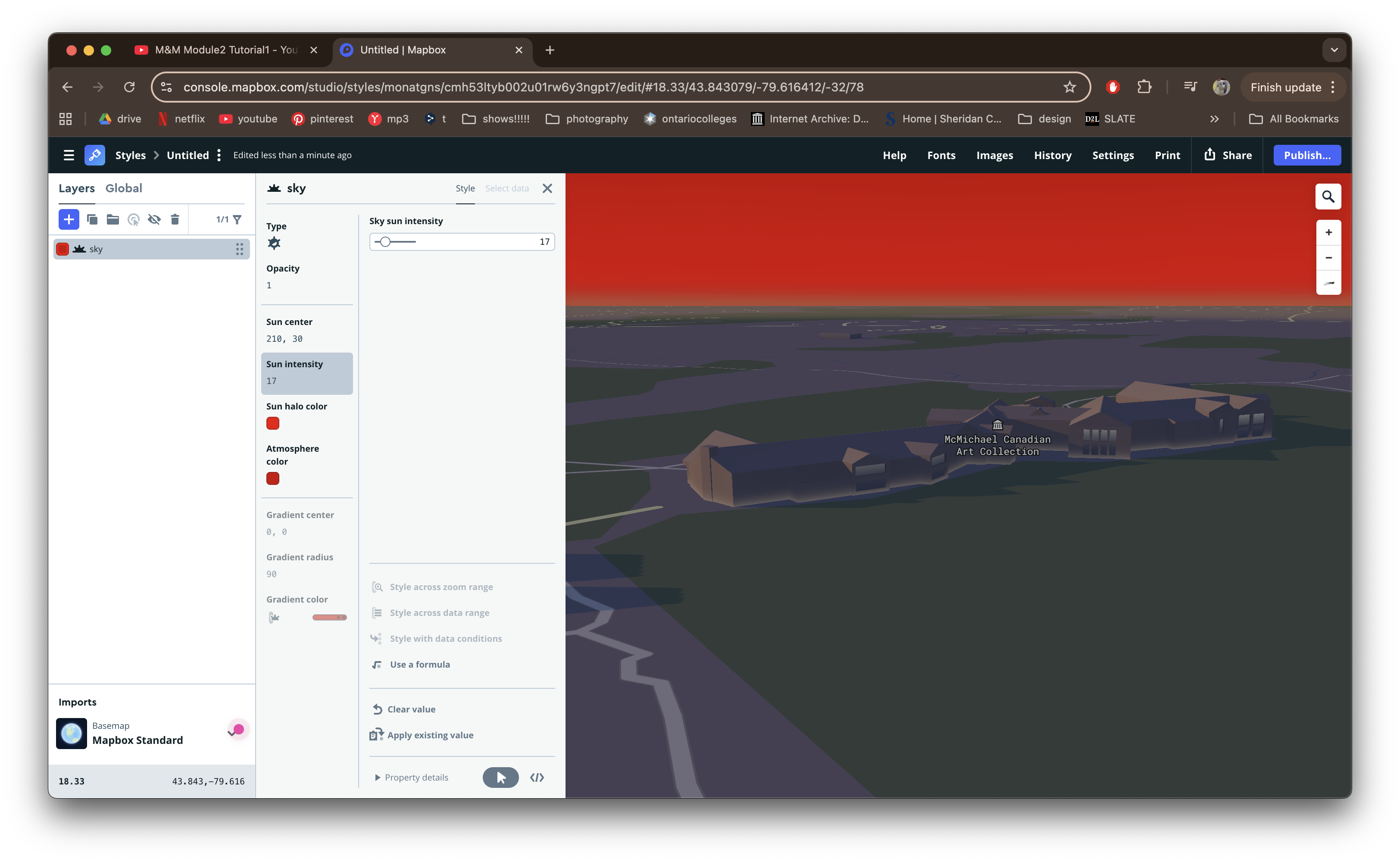 Playing around with adding layers, in this case adding a sky layer and altering the colour to be red.
