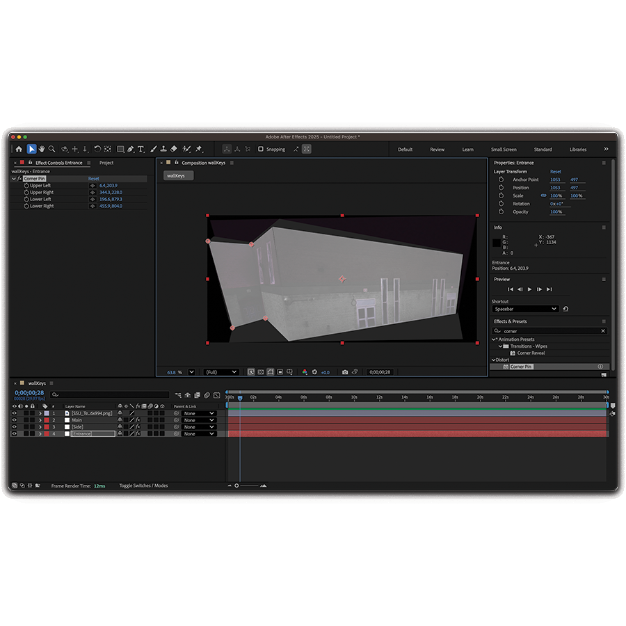 Applied the same process with the walls on the other sides of the building.