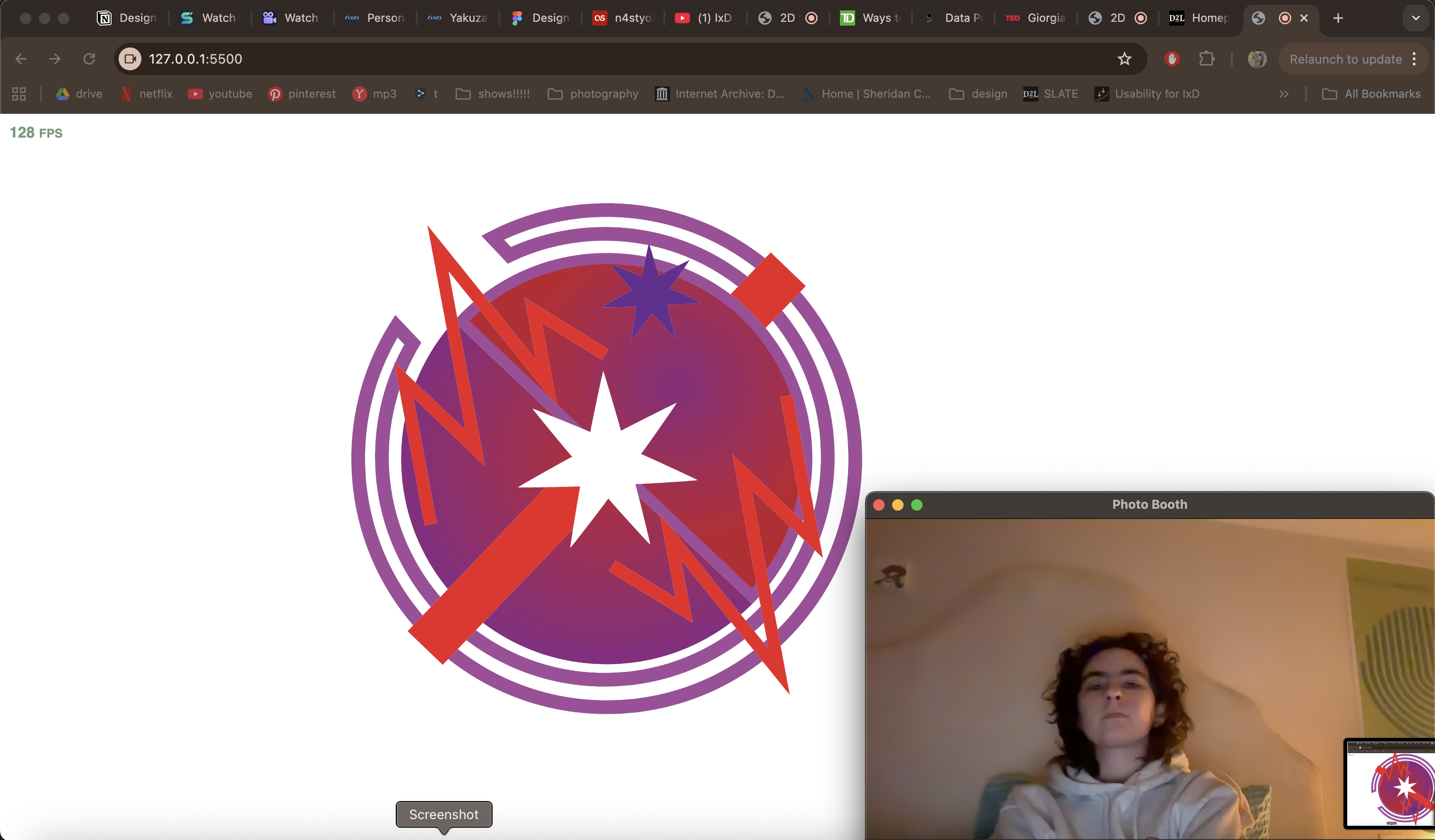 Experimentation with different angles and distances from the screen to see how my first composition would react to my movements.
