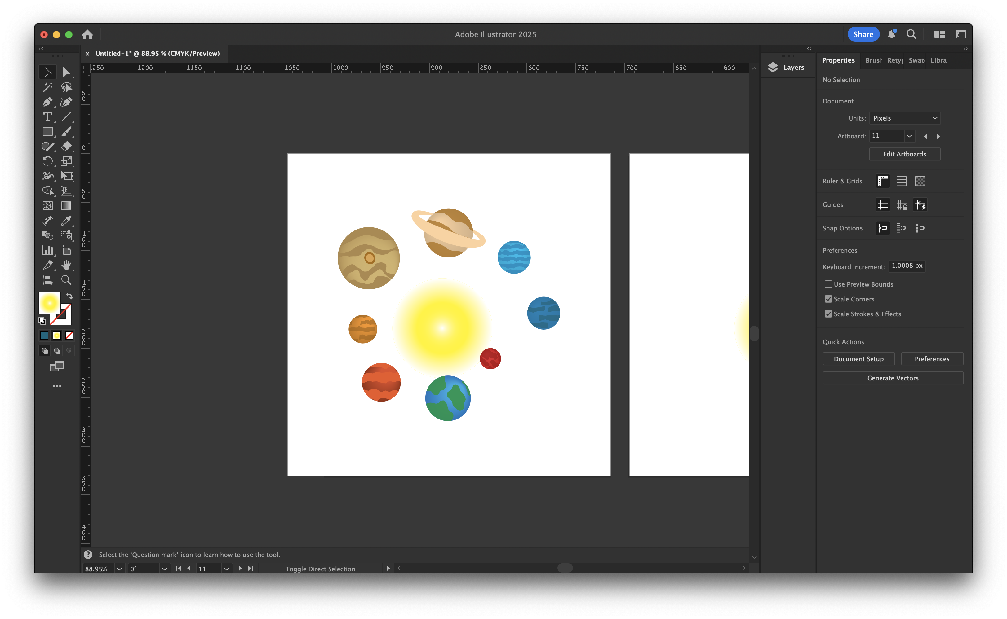 Another composition in Illustrator I created for this activity, which depicts each planet in the solar system orbiting around the sun.