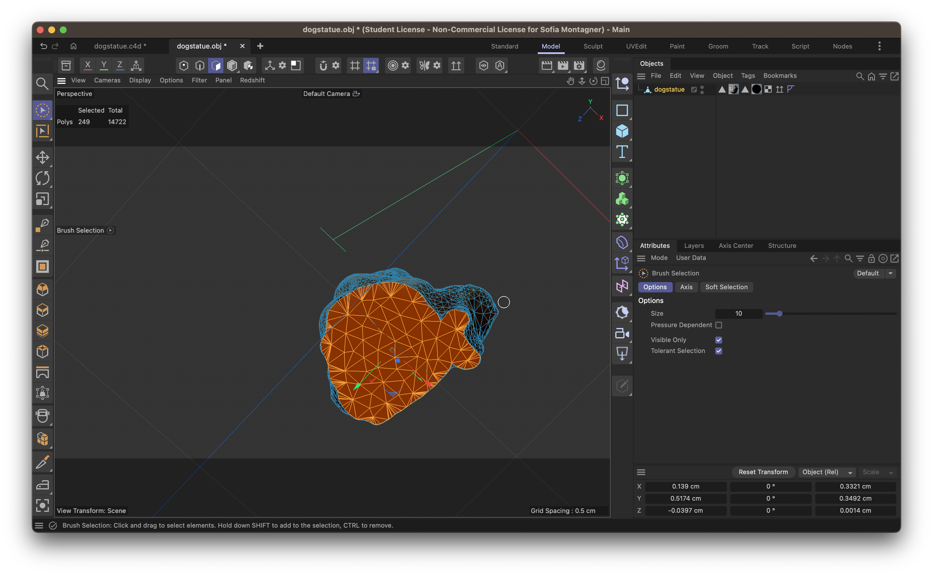 Selected the bottom of the piece using the brush selection tool.