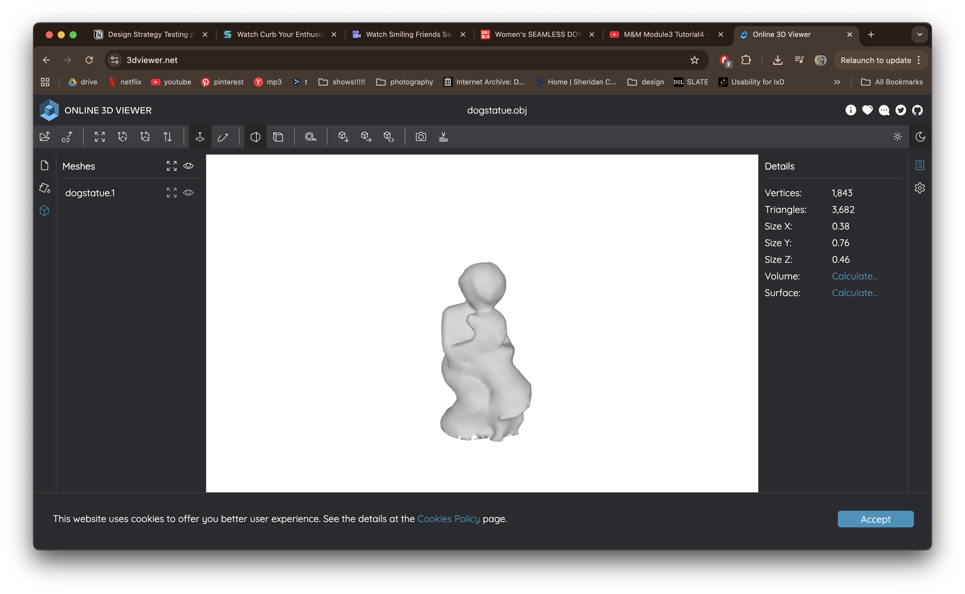My first attempt at putting my object into 3D model viewer, in which the material was still Redshift. The texture therefore did not appear at all.